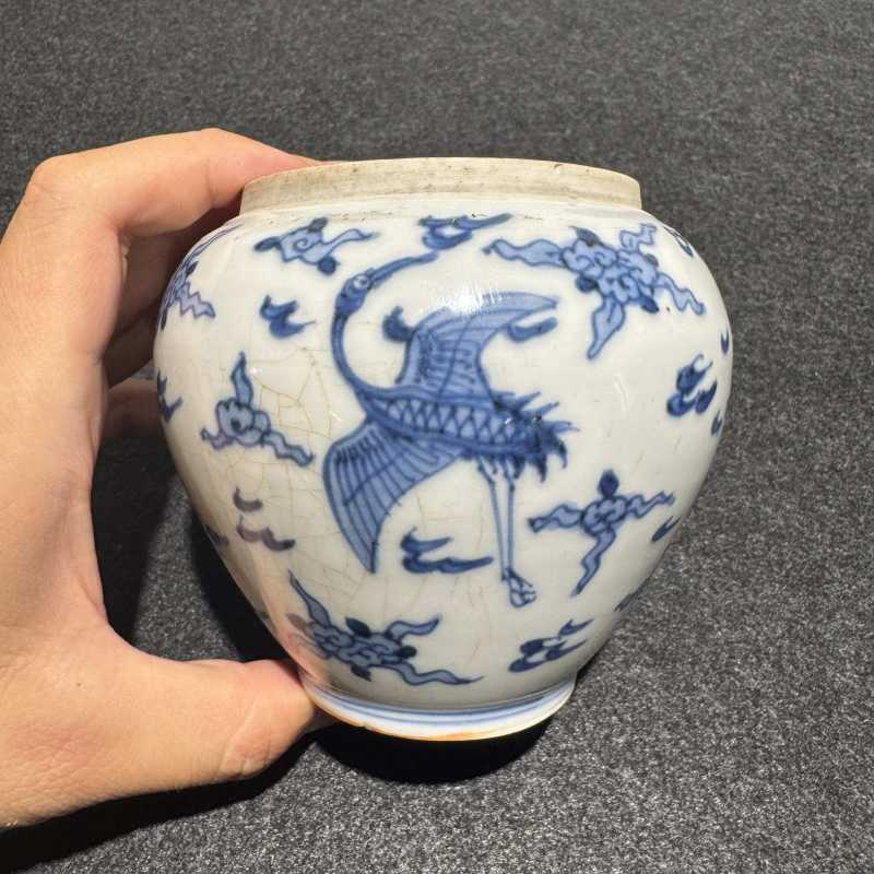 明成化 青花云鹤纹盖罐 - 图5