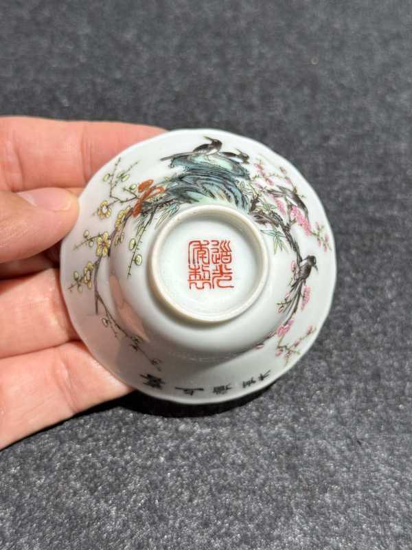 民国 粉彩喜上眉梢图花口杯六只一组 - 图17