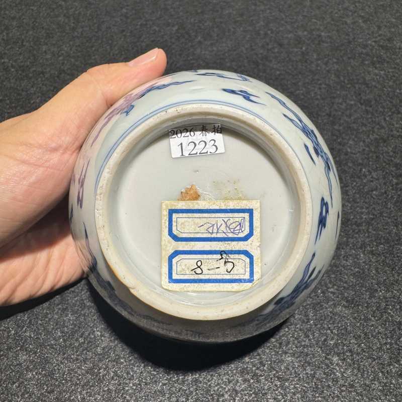 明成化 青花云鹤纹盖罐 - 图7