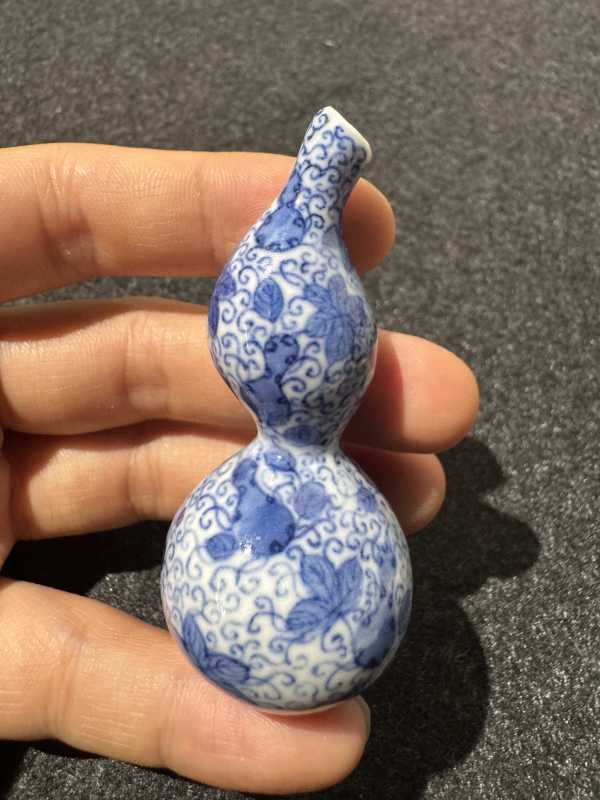 清晚期 青花矾红福禄万代纹葫芦一对 - 图4