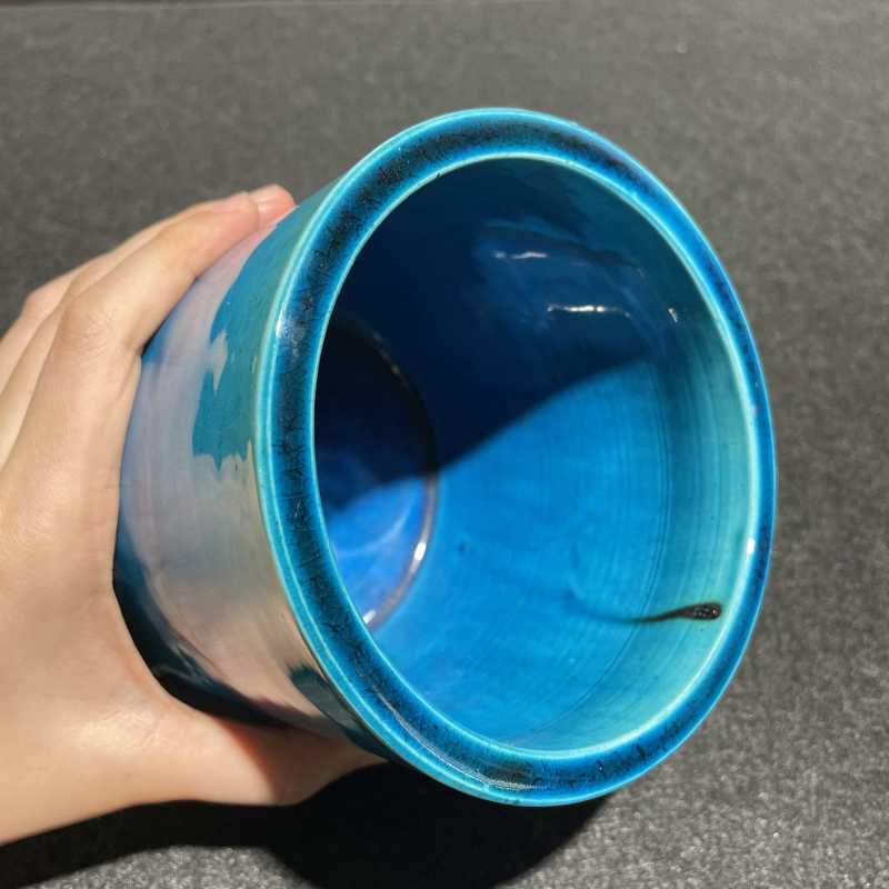 清康熙 孔雀蓝釉笔筒 - 图8