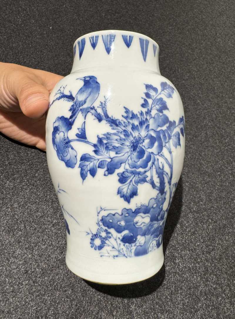 明崇祯 青花花鸟纹莲子罐 - 图2