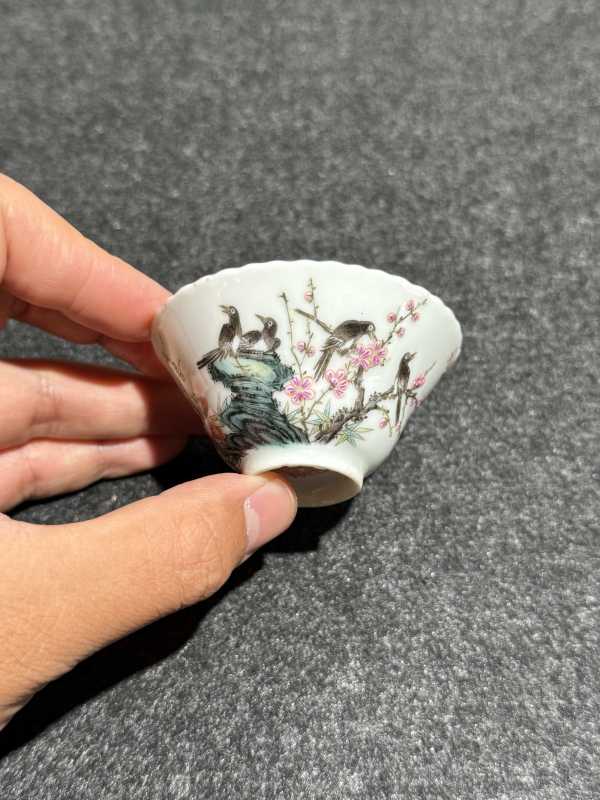 民国 粉彩喜上眉梢图花口杯六只一组 - 图28