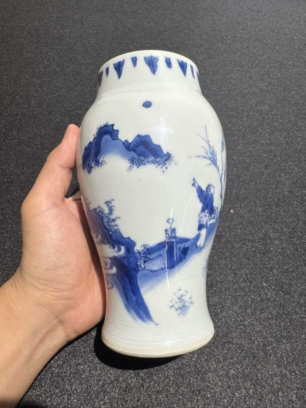 明崇祯 青花指日高升人物故事图莲子罐 - 图5