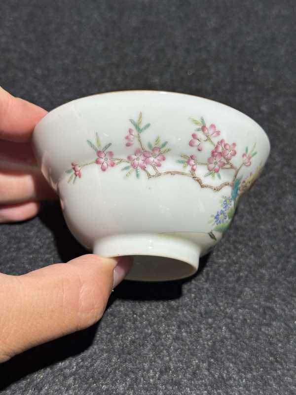 清晚期 粉彩花卉纹折腰杯一对 - 图8