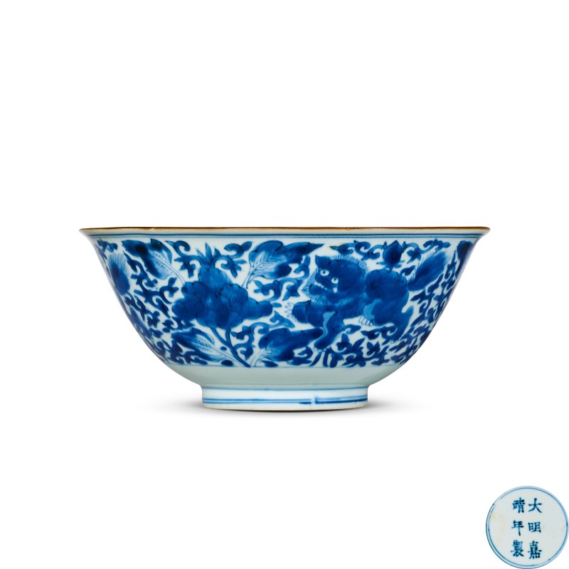 清顺治 青花三世同堂碗