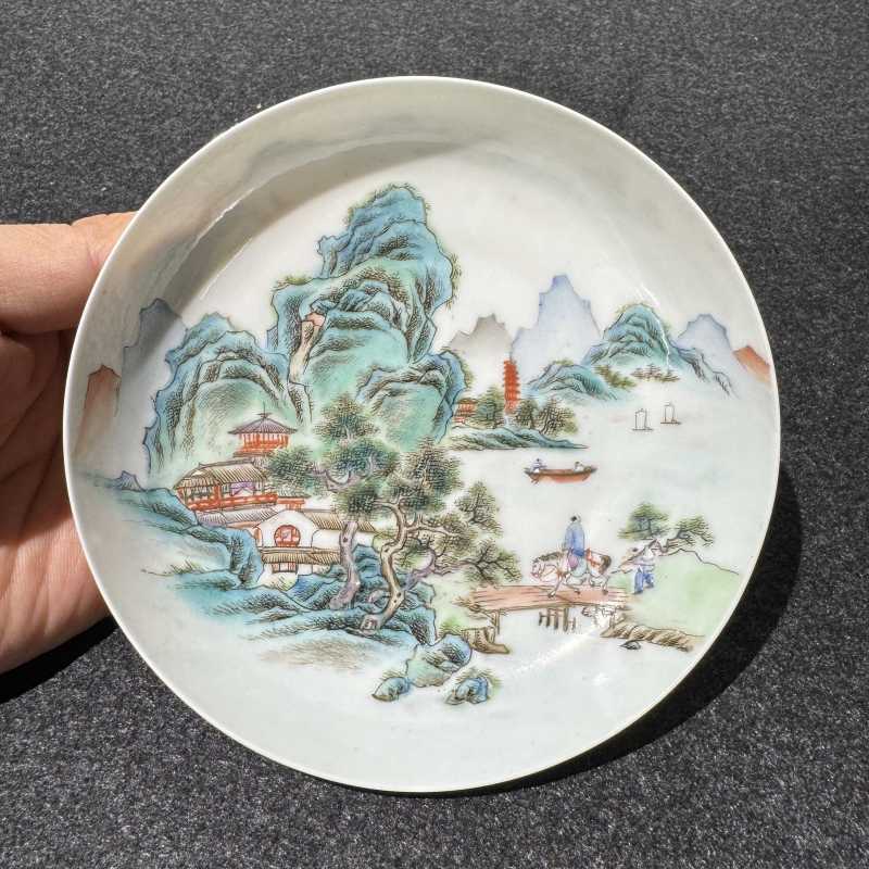 民国 粉彩山居图小盘一对 - 图7