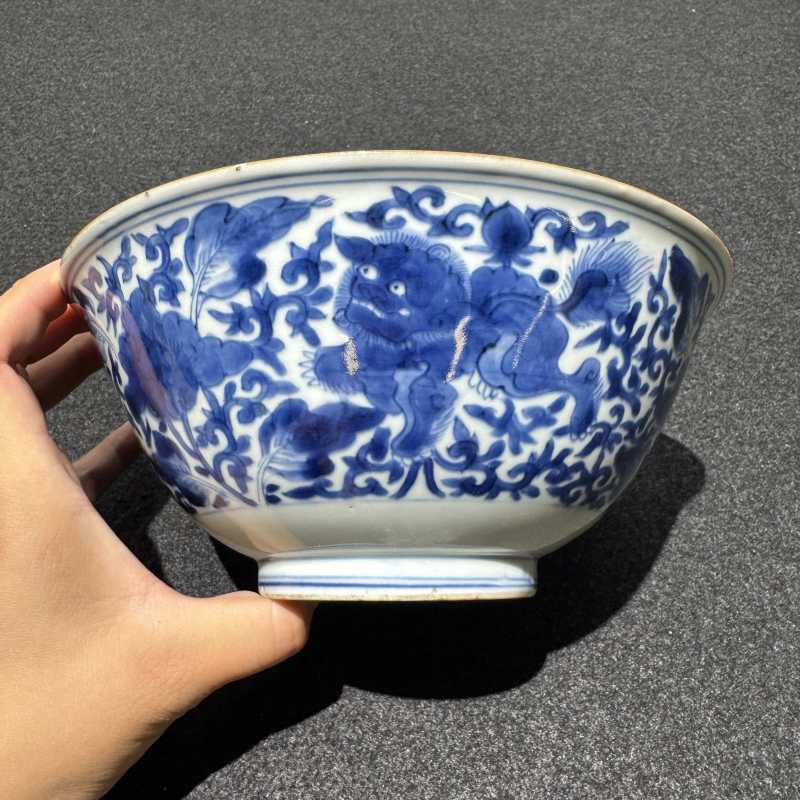 清顺治 青花三世同堂碗 - 图2