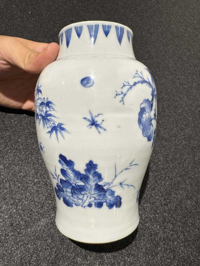 明崇祯 青花花鸟纹莲子罐 - 图5