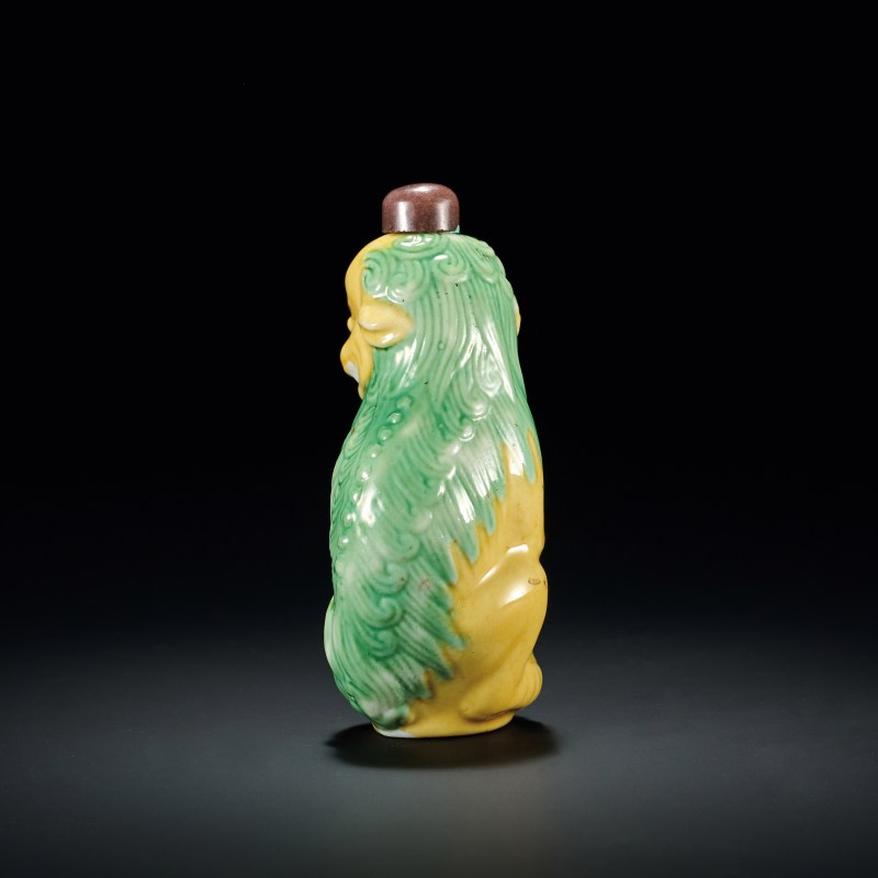 清 太狮少狮素三彩鼻烟壶 - 图2