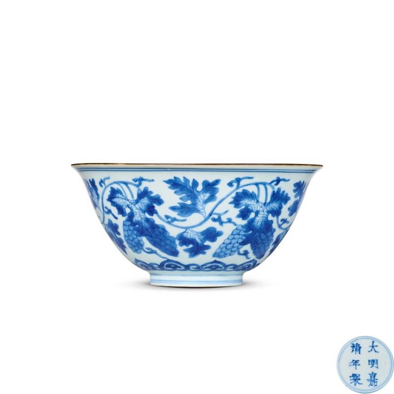 清康熙 青花葡萄纹碗