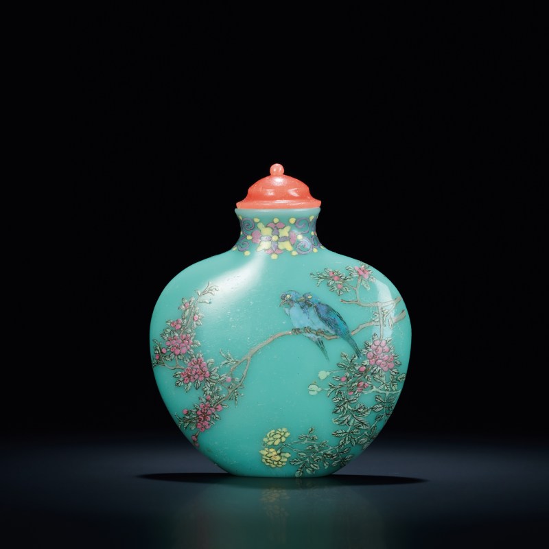 清 料胎画珐琅双鸭图鼻烟壶 - 图2