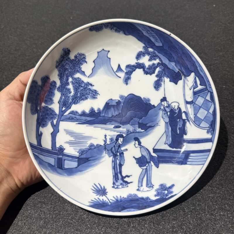 清早期 青花西厢记人物故事图盘 - 图2