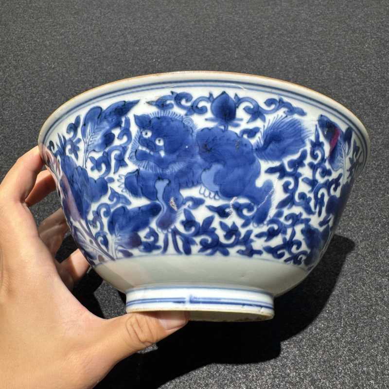 清顺治 青花三世同堂碗 - 图4