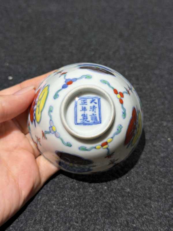 清 斗彩灵芝纹杯 - 图7