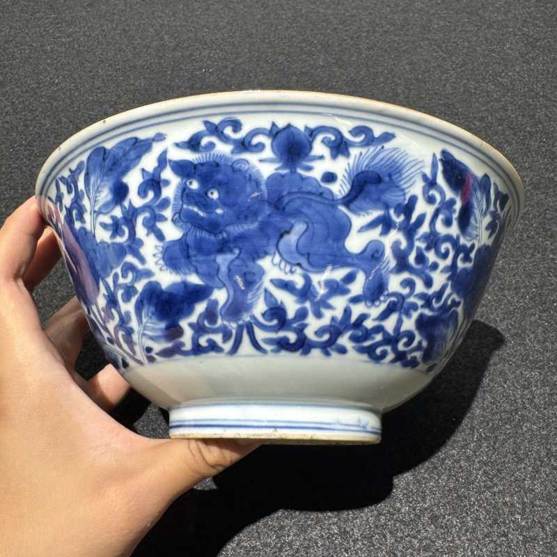 清顺治 青花三世同堂碗 - 图5