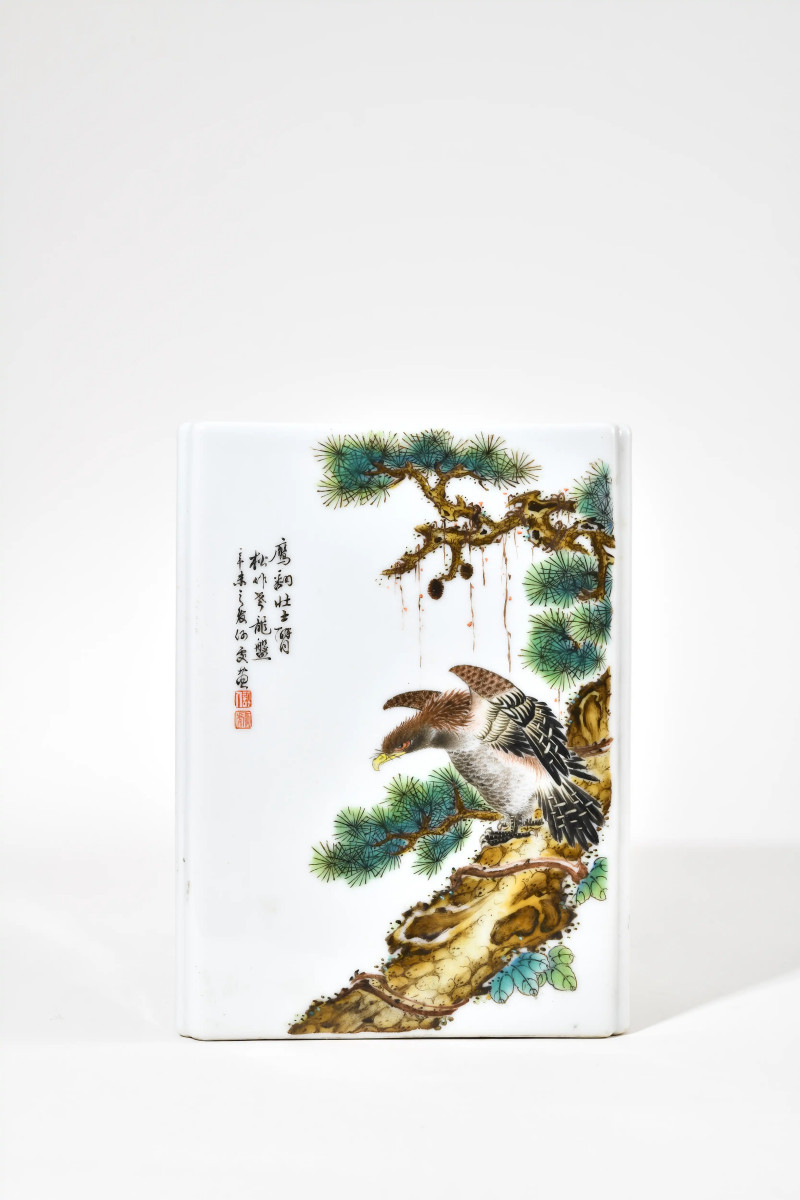 民国 何许人画花鸟图四方大笔筒 - 图2