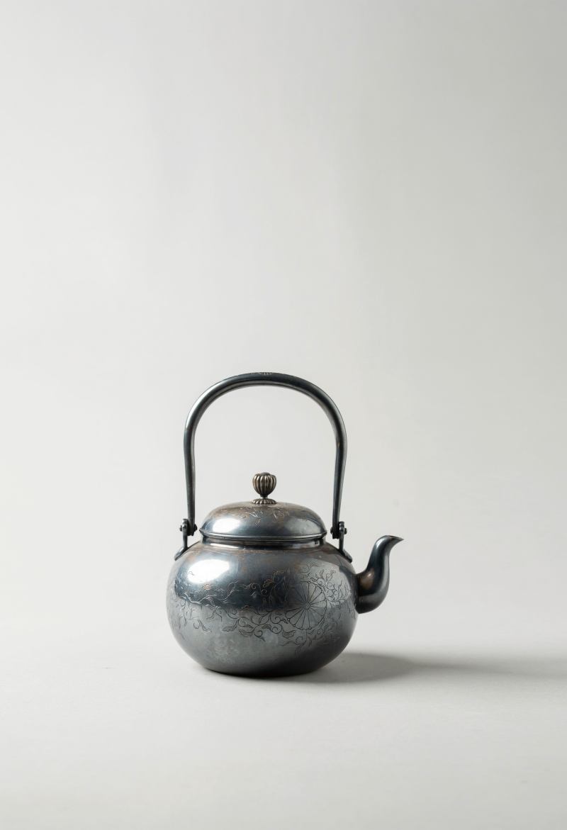 纯银刻花菊纹汤沸 - 图2