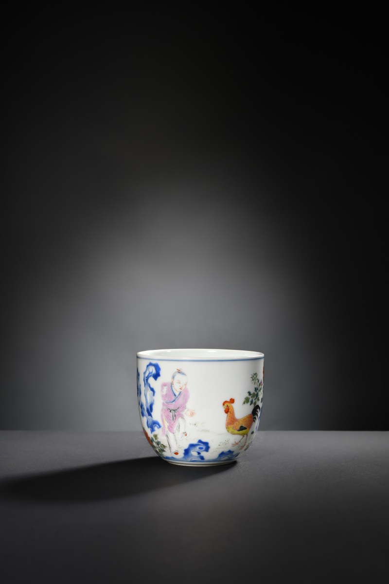清乾隆 粉彩婴戏图诗文鸡缸杯 - 图3