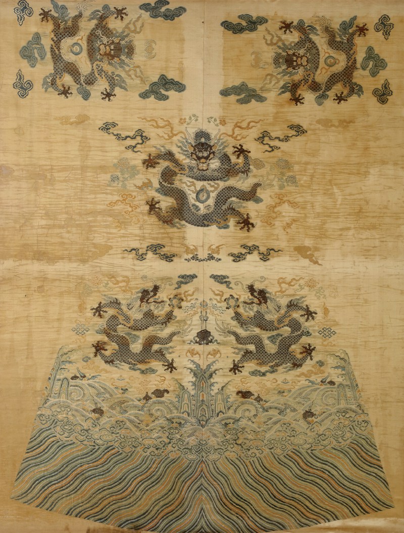 清早期织锦龙纹袍料