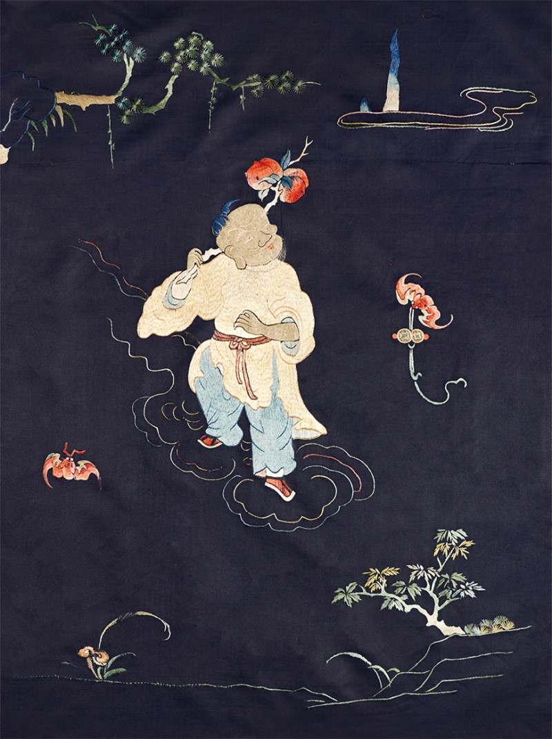 清石青地刺绣东方朔挂屏