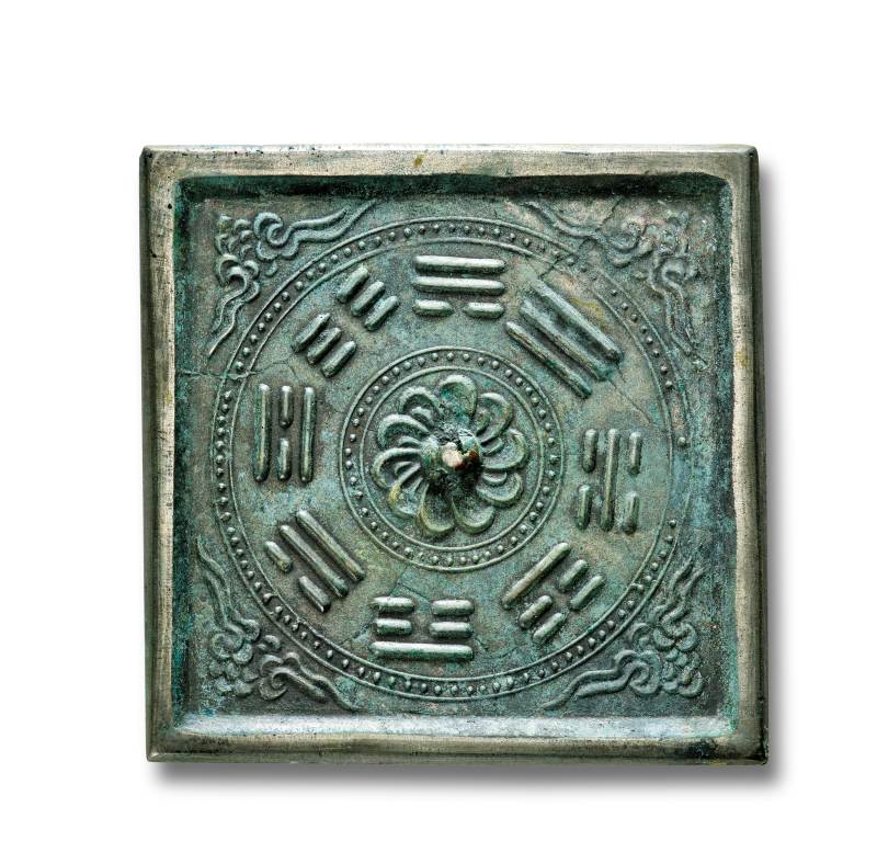 明 花卉钮座八卦祥云纹方镜