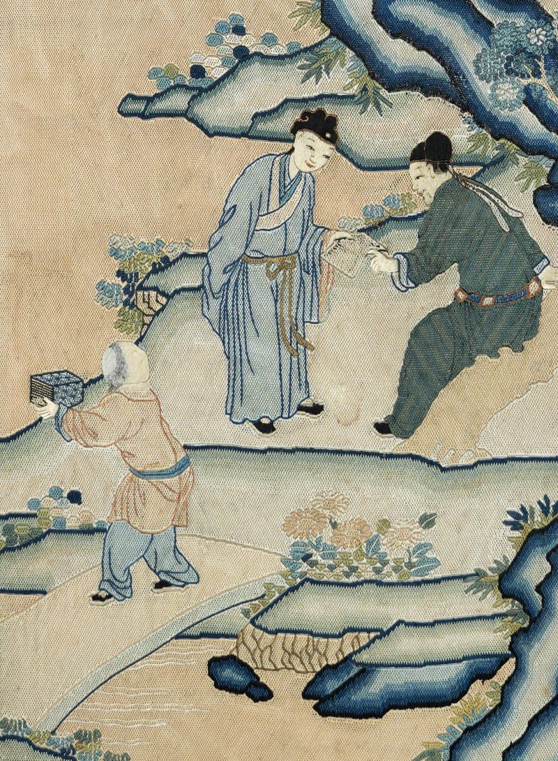 清乾隆纳纱绣庭院雅集图四条屏 - 图4
