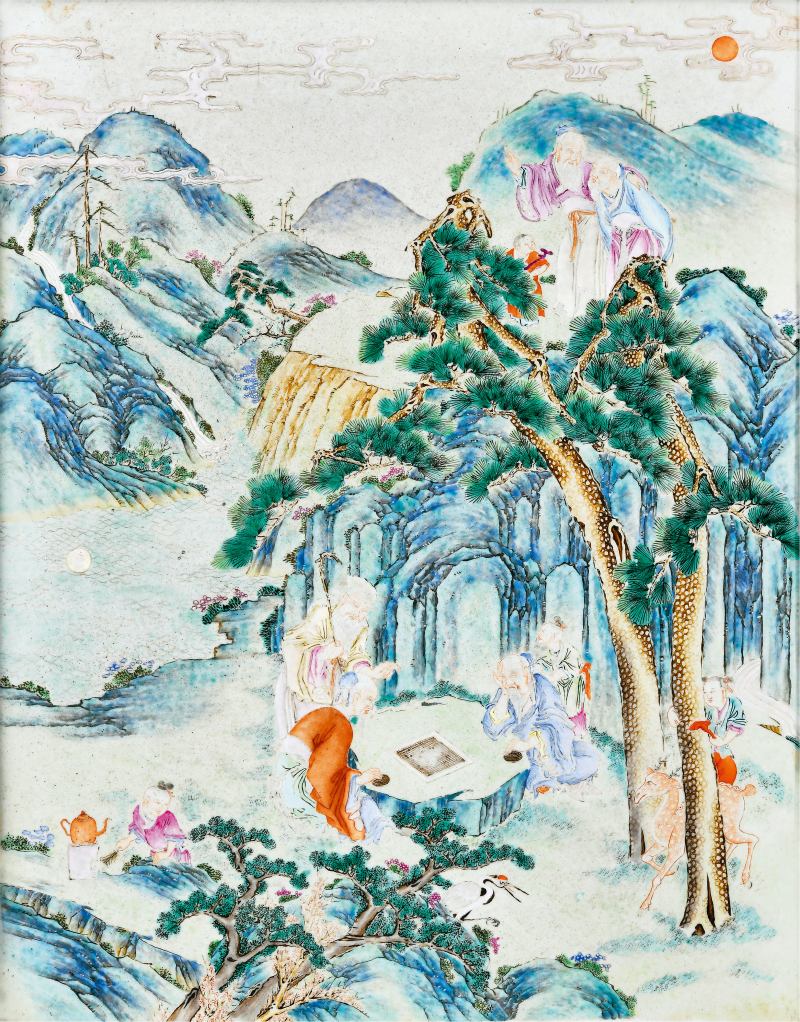 清乾隆 粉彩仙山高士图大挂屏