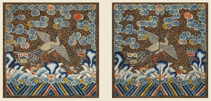 清盘金打籽绣五品文官补一对