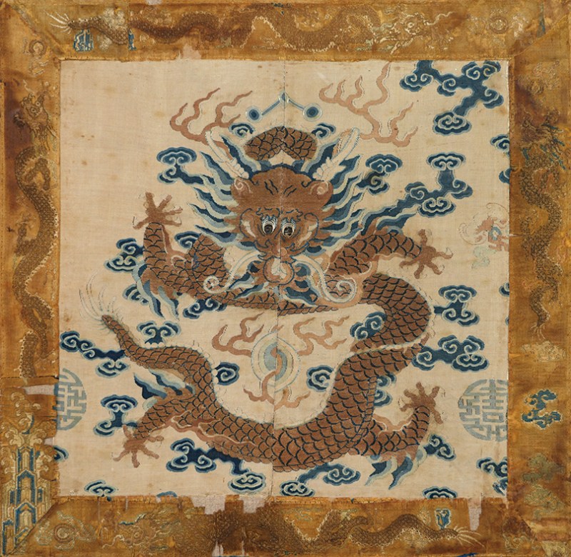 清黄地缂丝章纹龙片