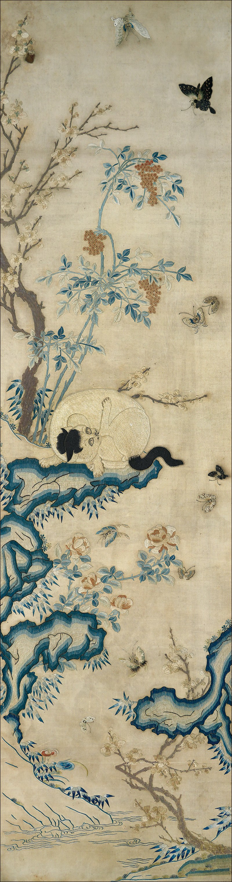 清中期苏绣耄耋图挂屏