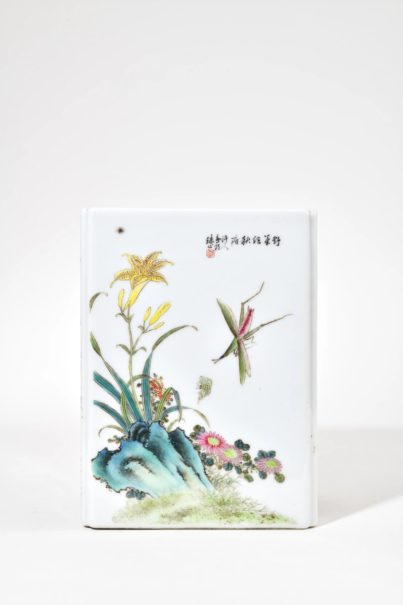 民国 何许人画花鸟图四方大笔筒 - 图4