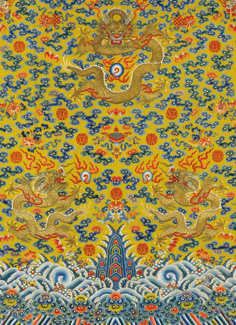 清中期明黄缎绣五章龙纹袍料 - 图3