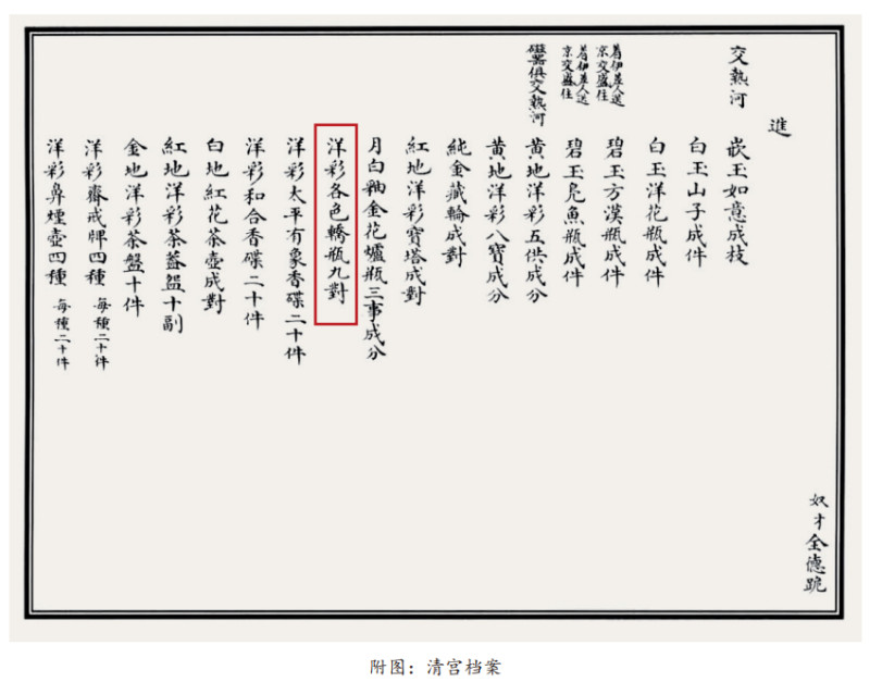 清嘉庆 蓝地洋彩花卉御题诗文壁瓶 - 图4