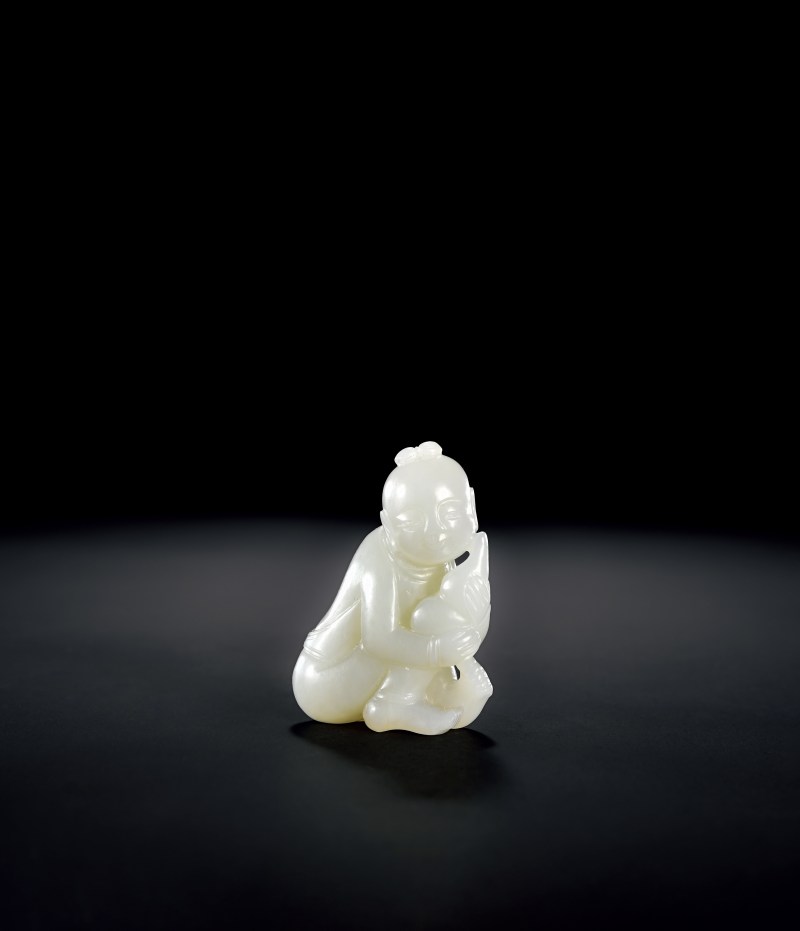 清 白玉福禄童子摆件