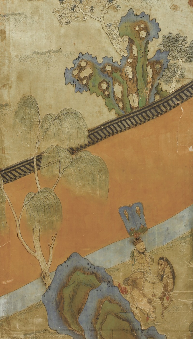 明末清初顾绣庭院人物通景屏四幅 - 图3
