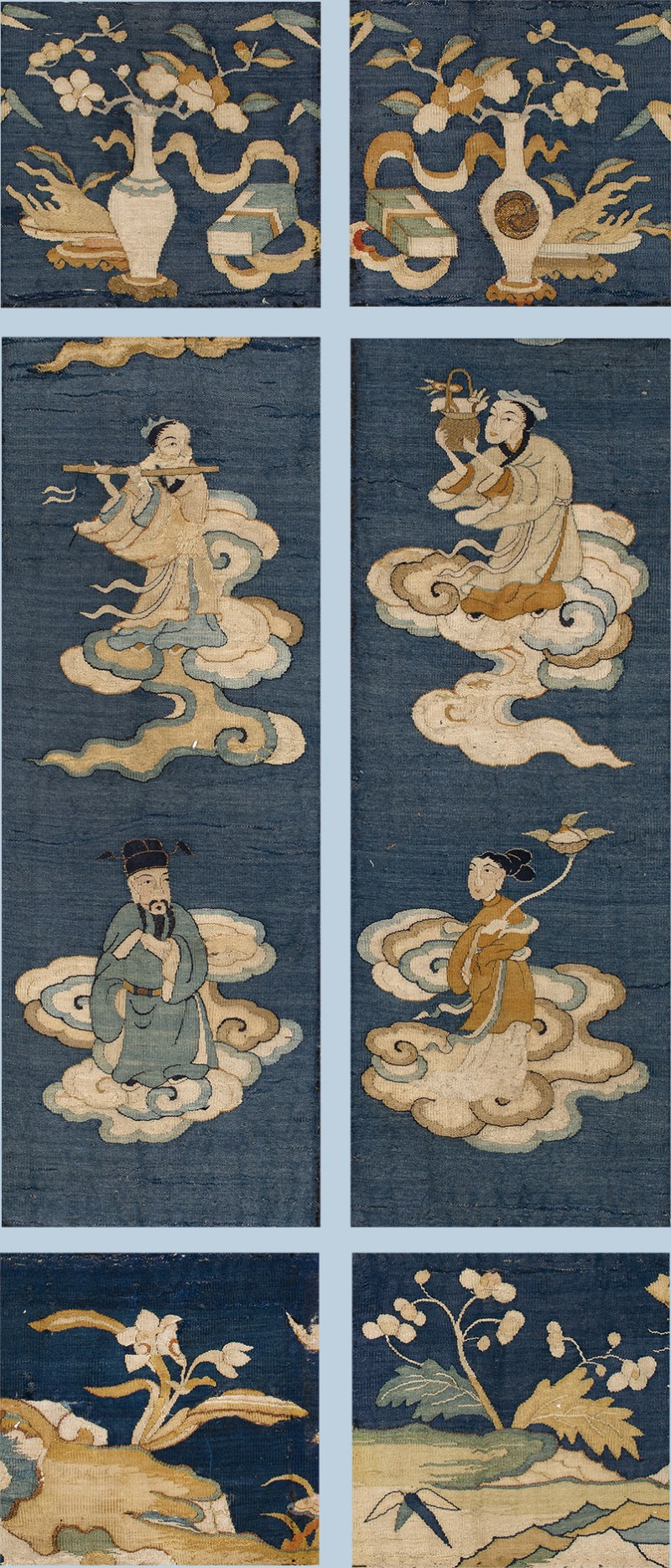 明缂丝神仙人物挂屏一对