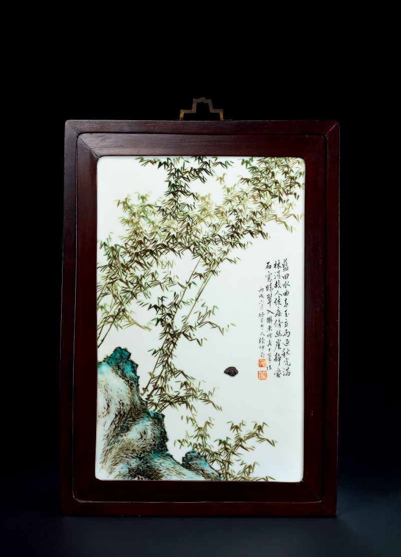 民国徐仲南竹石图瓷板