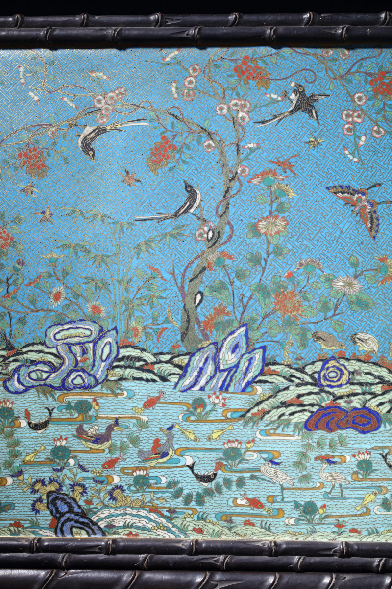 清中期掐丝珐琅花鸟纹楠木插屏 - 图2