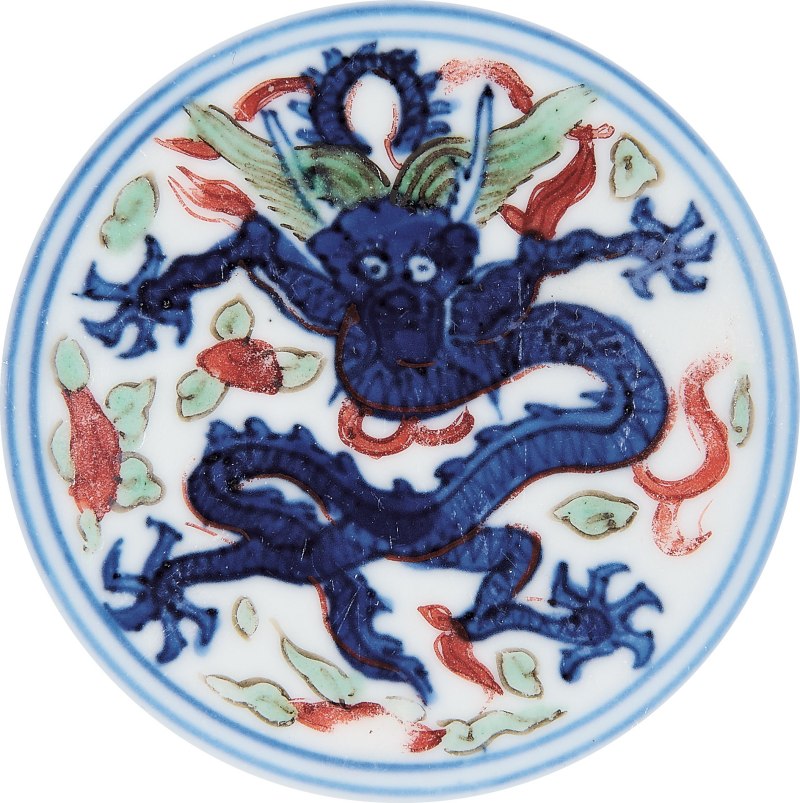 明万历 青花五彩瑞兽云龙纹碗一对 - 图6