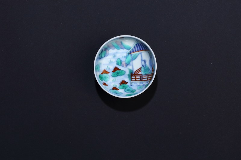 清康熙青花斗彩观莲图小浅碗一对 - 图4