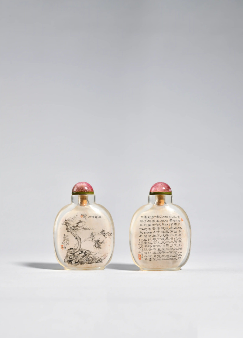 清 丁二仲制“三寿作朋”内画鼻烟壶