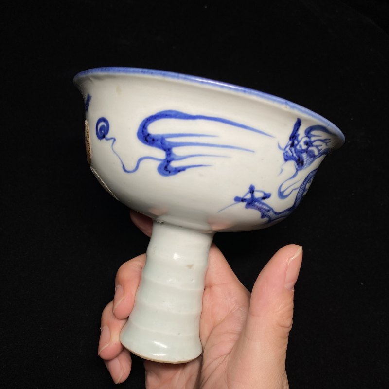 元 青花模印赶珠龙纹高足杯 - 图29
