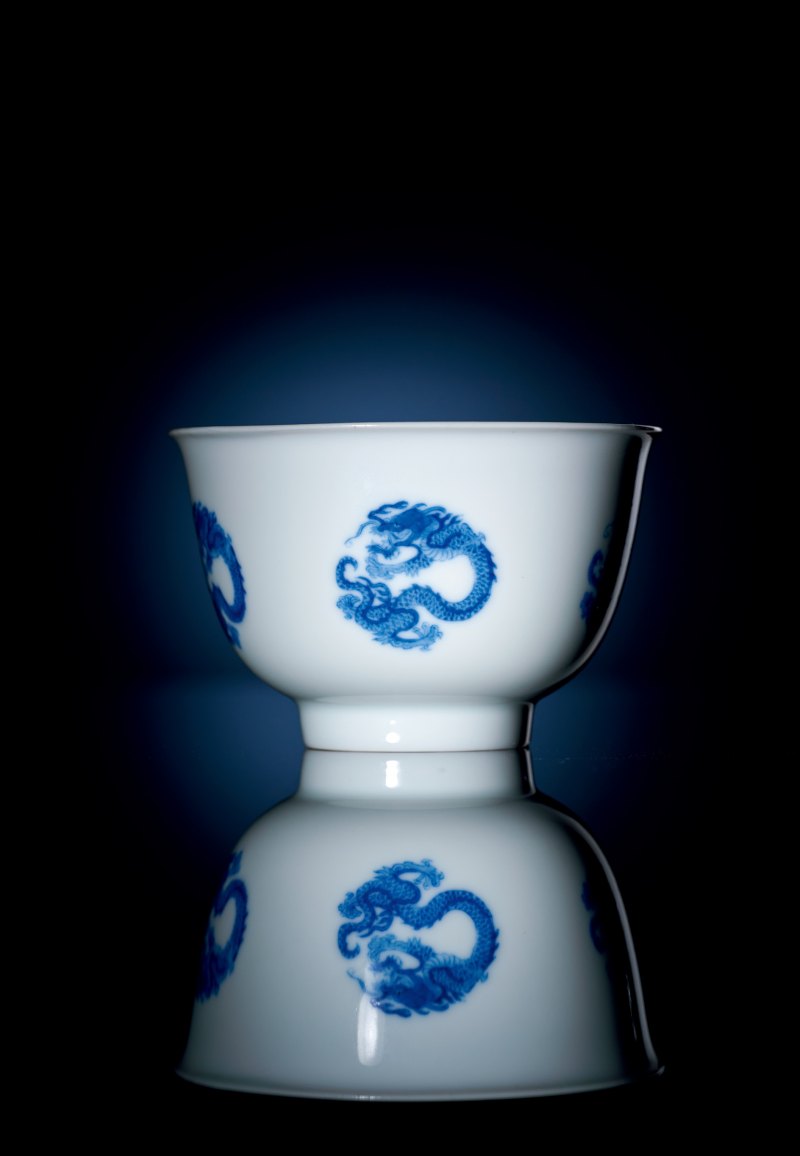 清康熙 青花团龙纹茶圆 - 图3