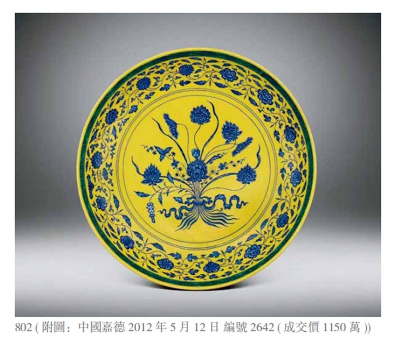 清雍正 黄地青花一束莲大盘 - 图4