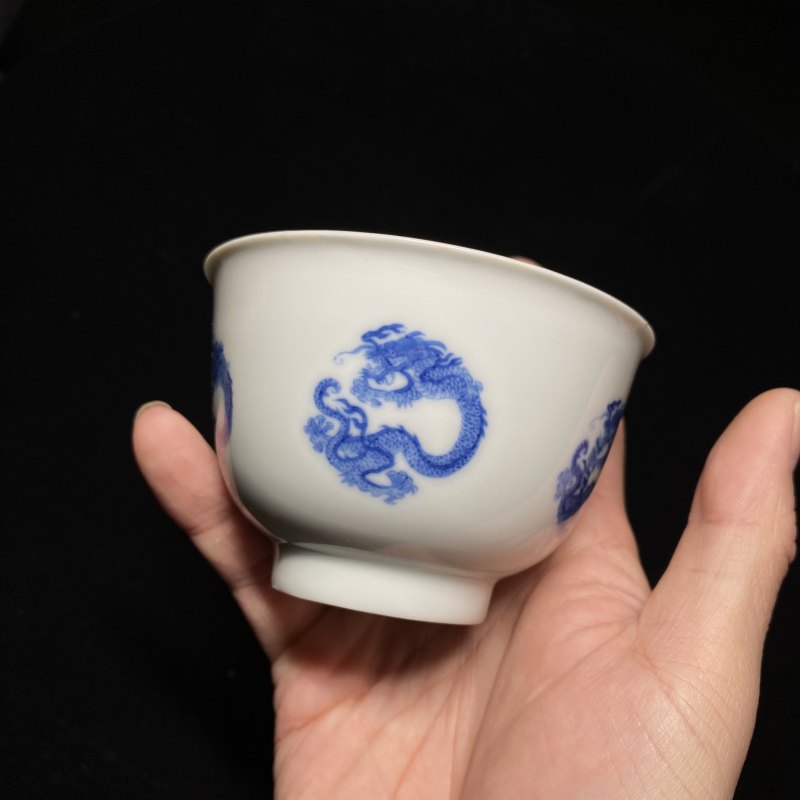 清康熙 青花团龙纹茶圆 - 图12