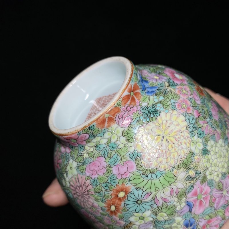 清嘉庆 粉彩百花不落地杯（一对） - 图8