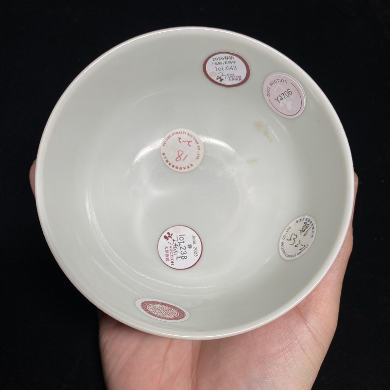 清道光 珊瑚红地粉彩花卉纹碗 - 图5