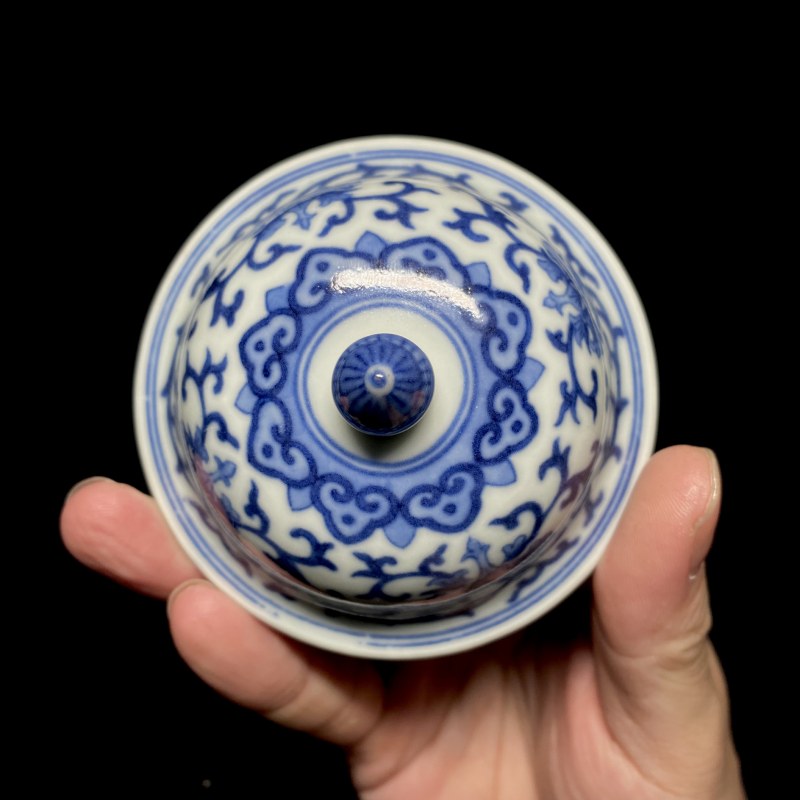 清道光 青花缠枝花开光艾叶祥符纹执壶 - 图12