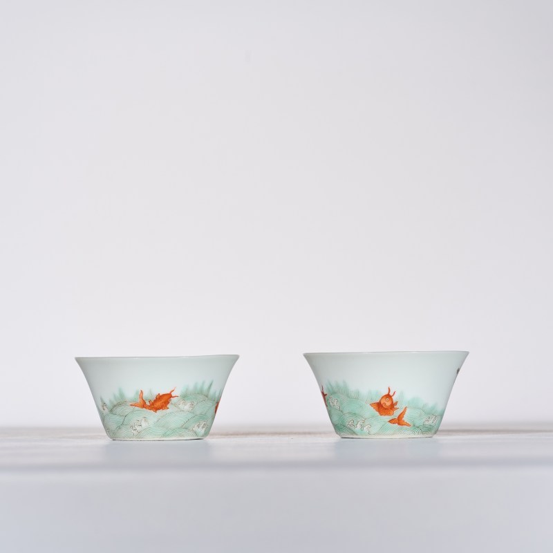 清道光 粉彩金玉满堂纹杯（一对） - 图4